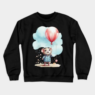 cute little mouse holding balloon in the cloudy sky Crewneck Sweatshirt